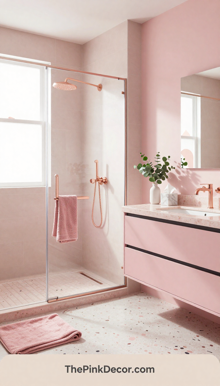 Complete Bathroom with pink decor elements modern design