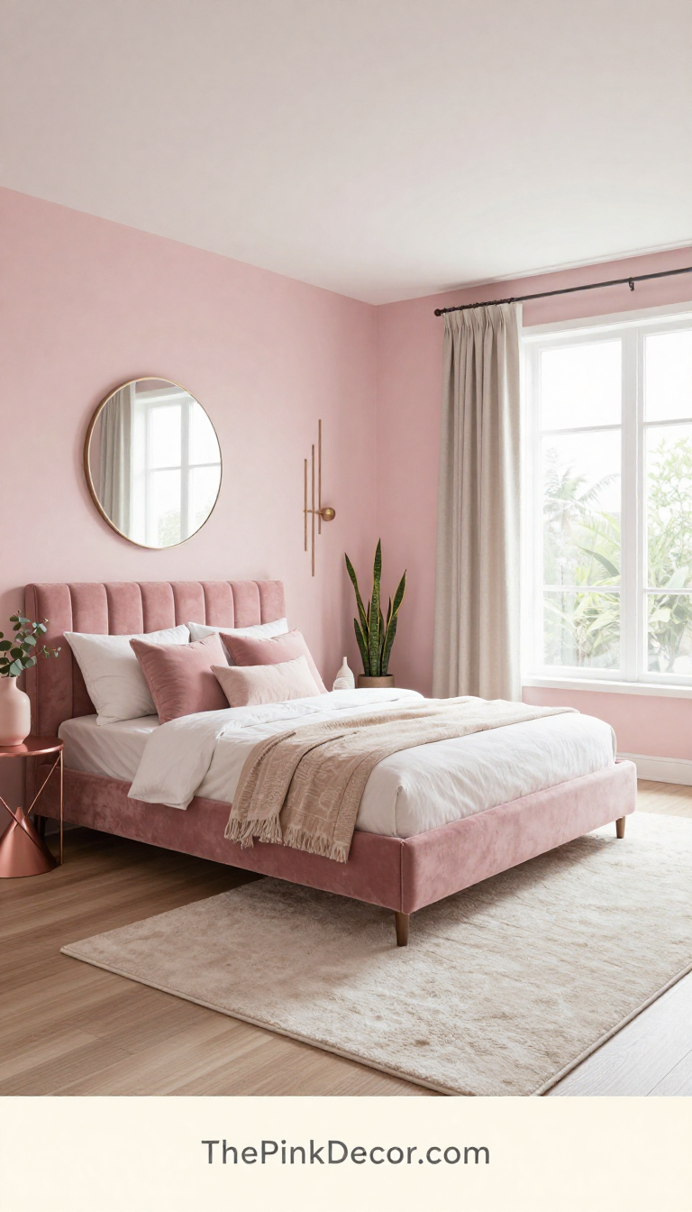 Complete Bedroom with pink decor elements