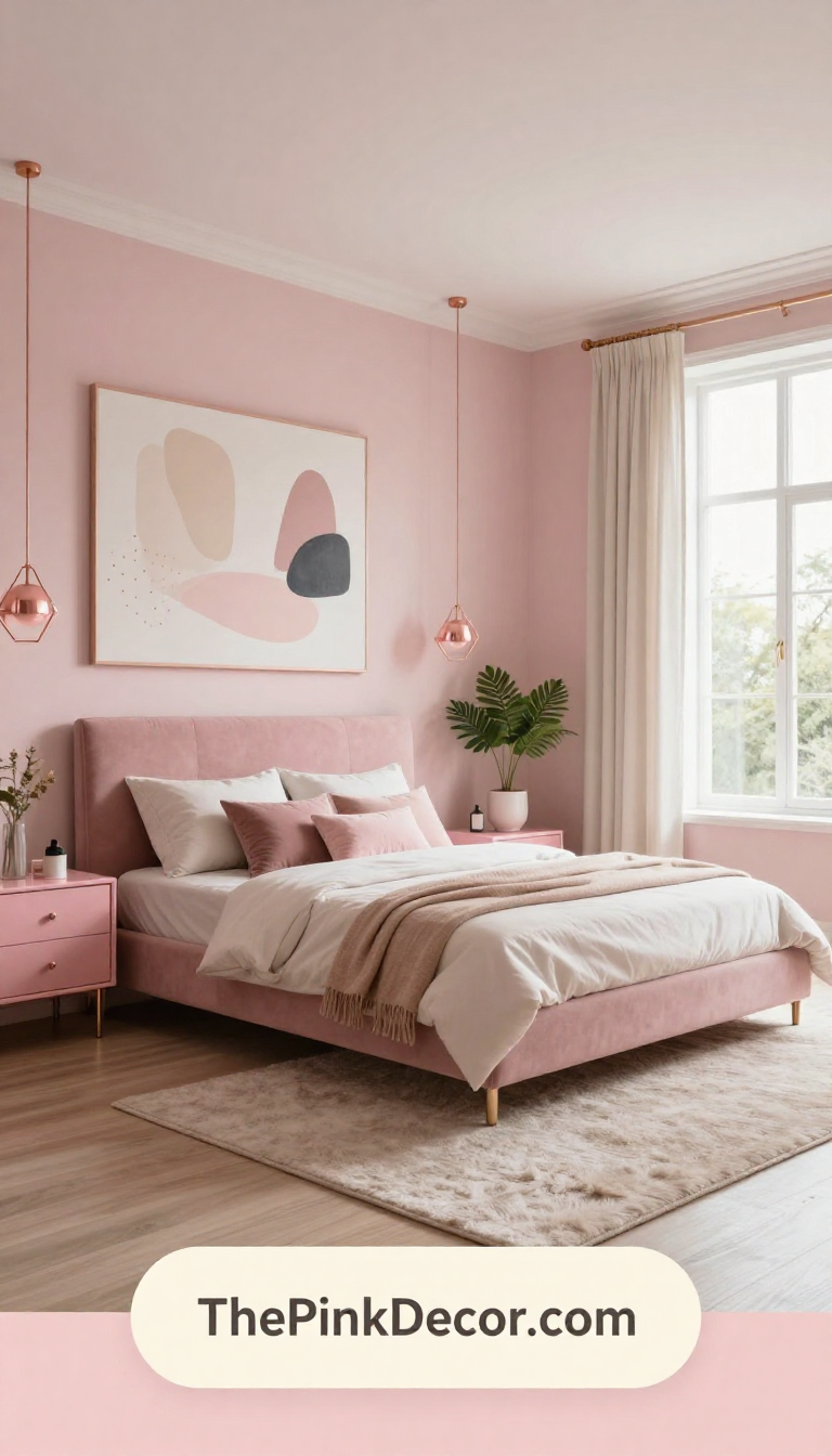 Complete Bedroom with pink decor elements