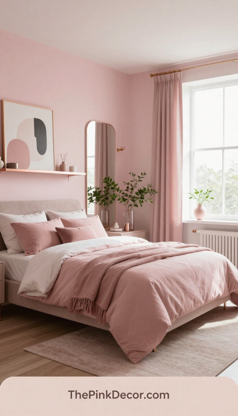 Complete Bedroom with pink decor elements