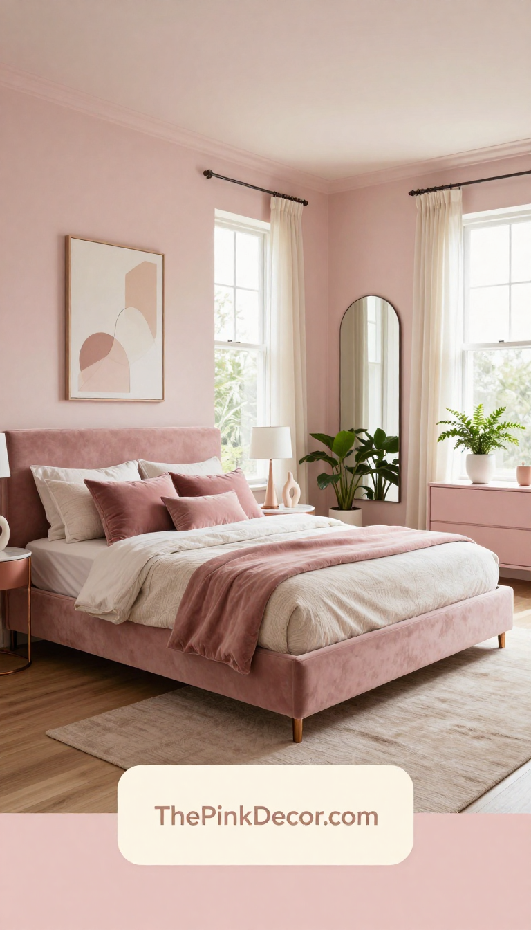 pink pink bedroom makeover ideas and inspiration for modern homes - Complete View Complete Bedroom with pink decor elements