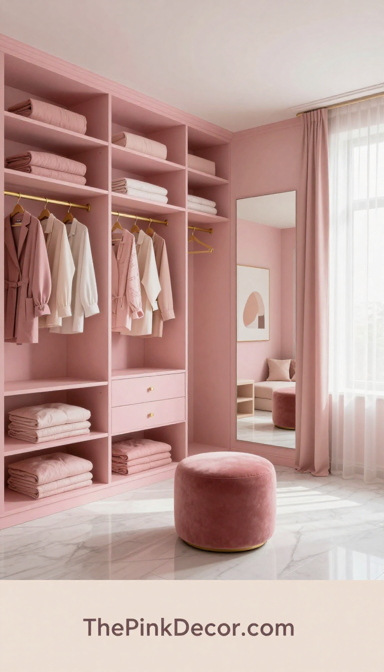 pink pink closet organization ideas and inspiration for modern homes - Complete View Complete Closet with pink decor elements