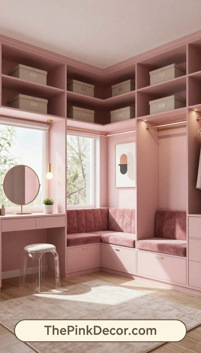 pink pink closet organization ideas and inspiration for modern homes - Complete View Complete Closet with pink decor elements