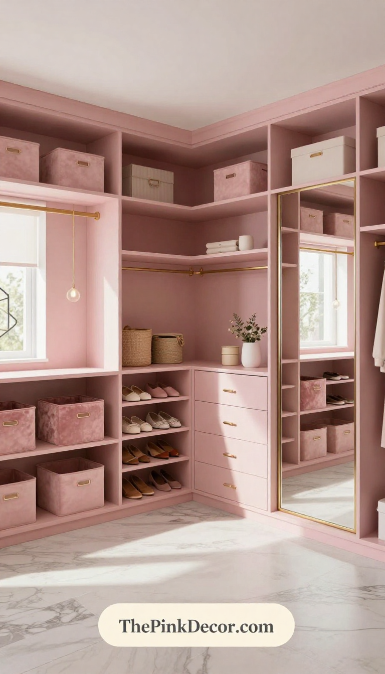 pink pink closet organization ideas and inspiration for modern homes - Complete View Complete Closet with pink decor elements
