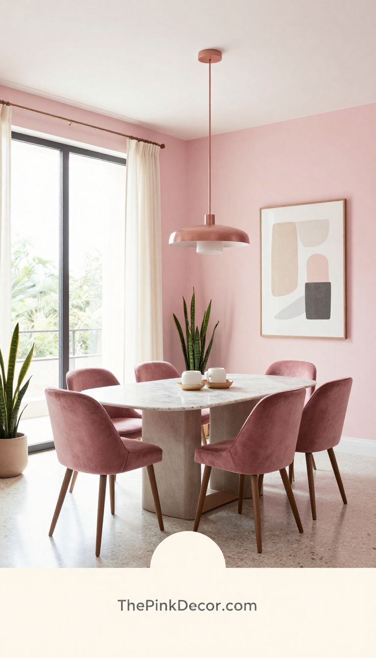 Complete Dining Room with pink decor elements