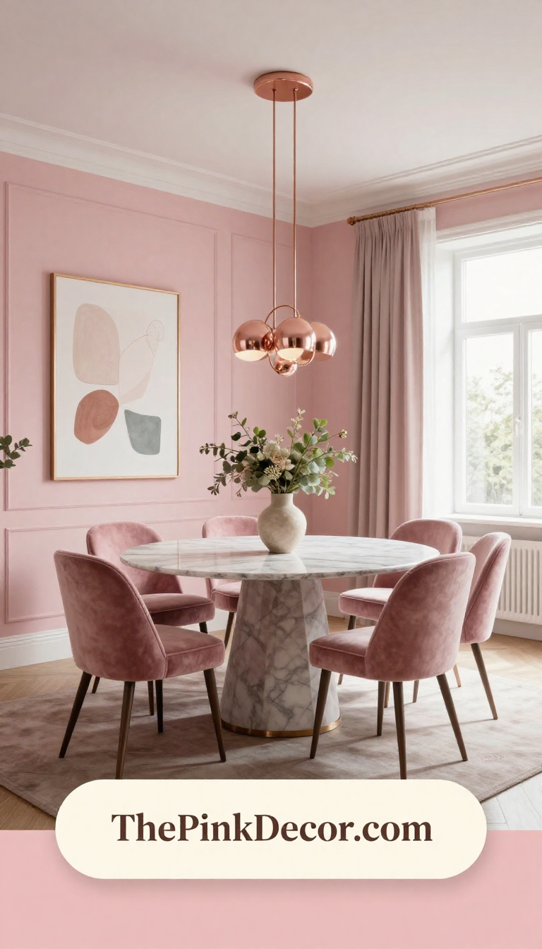 Complete Dining Room with pink decor elements