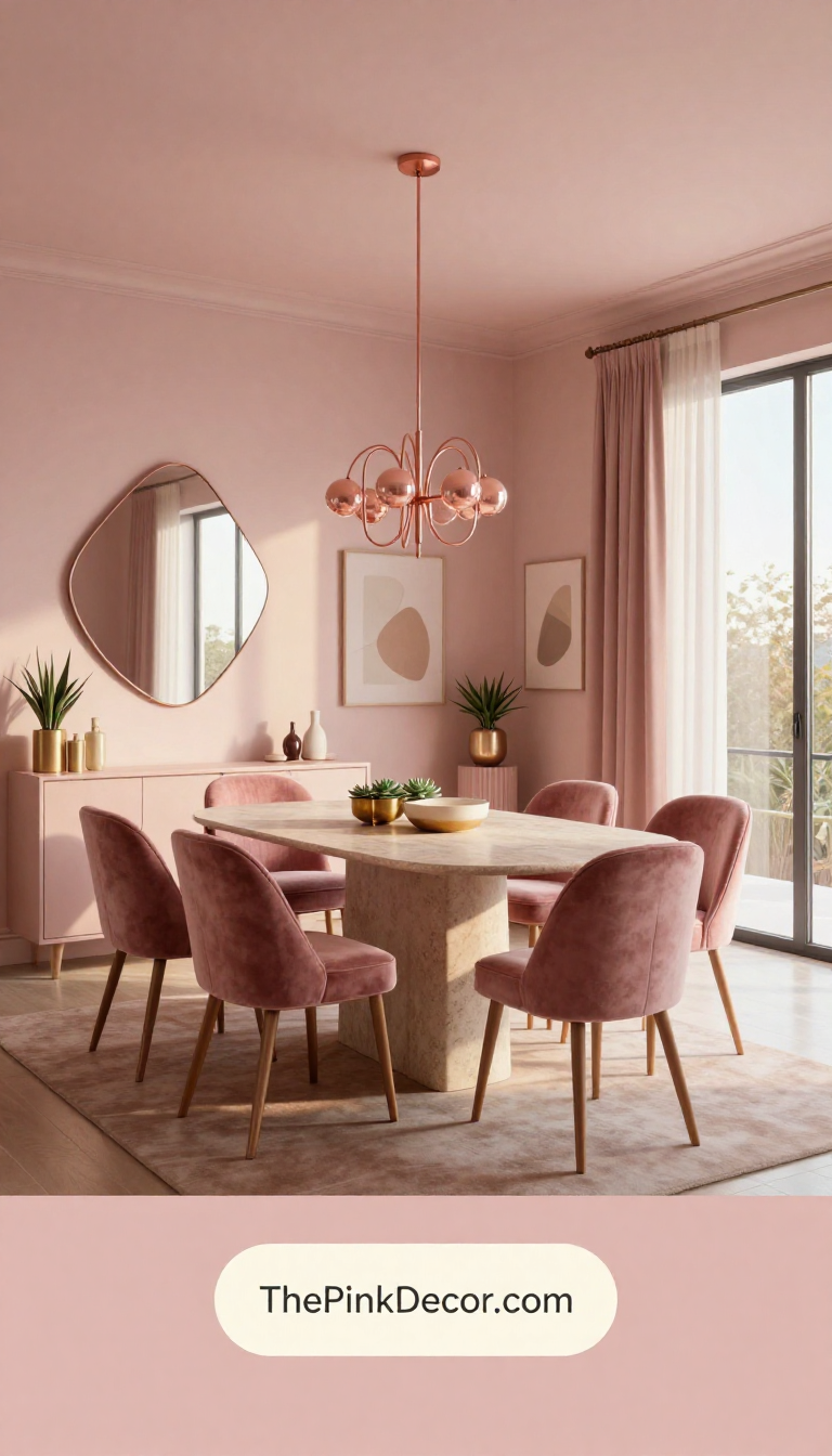 Complete Dining Room with pink decor elements