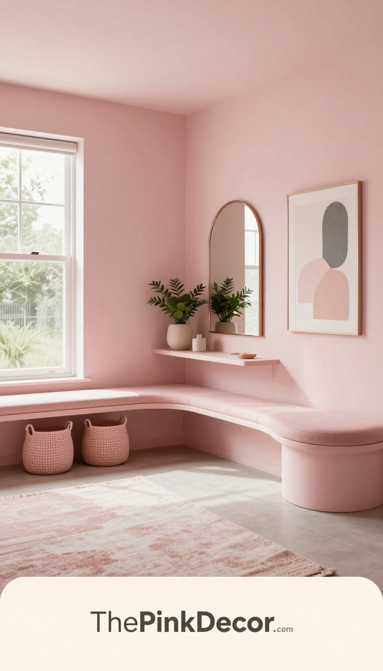 pink pink entryway design ideas and inspiration for modern homes - Complete View Complete Entryway with pink decor elements