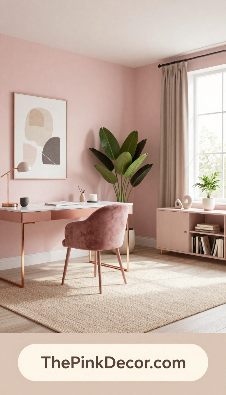 Complete Home Office with pink decor elements