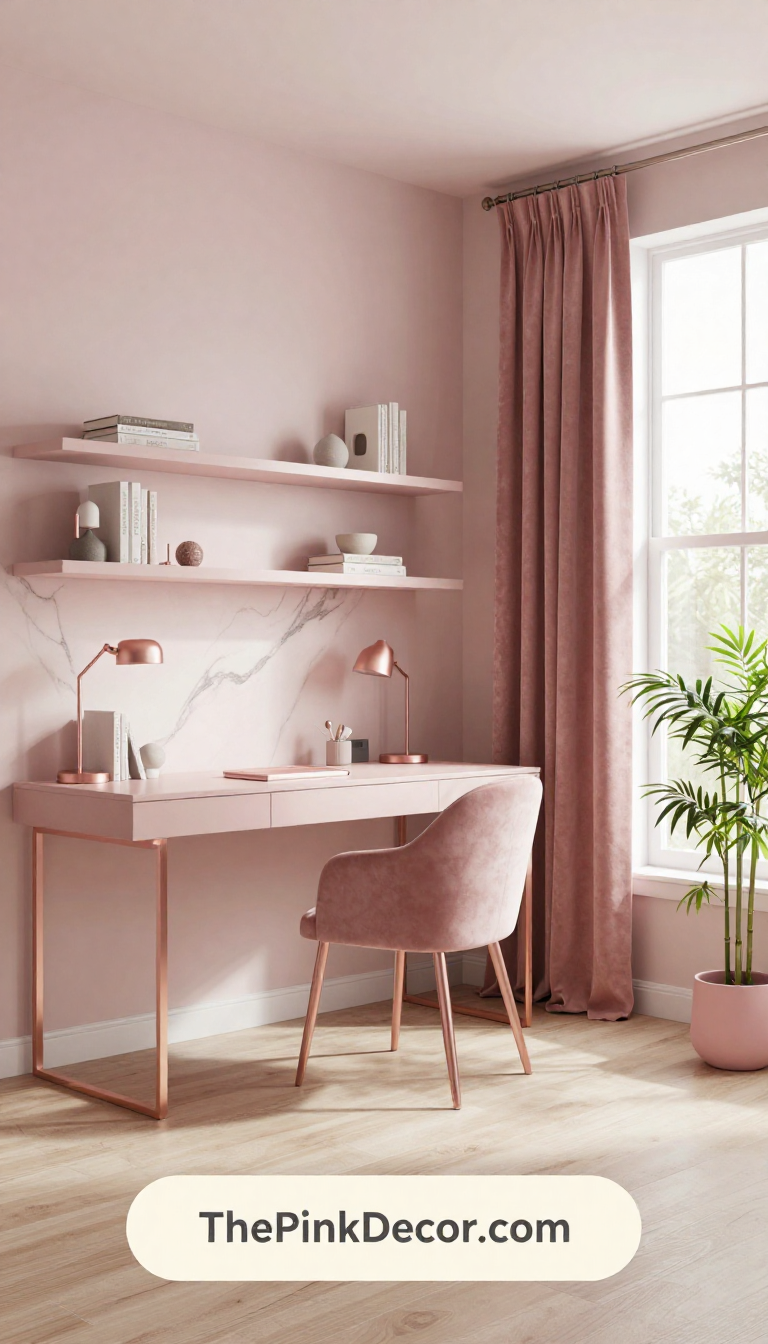 pink pink home office setup ideas and inspiration for modern homes - Complete View Complete Home Office with pink decor elements