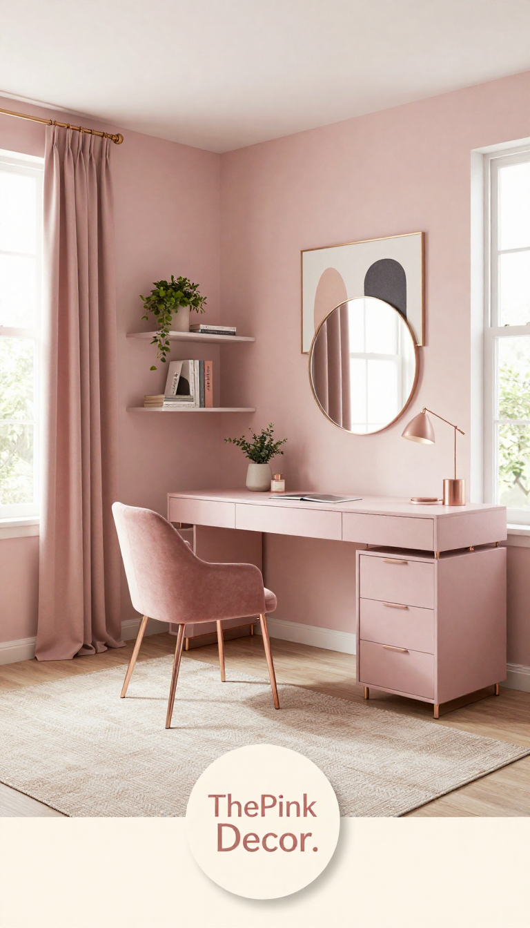 Complete Home Office with pink decor elements