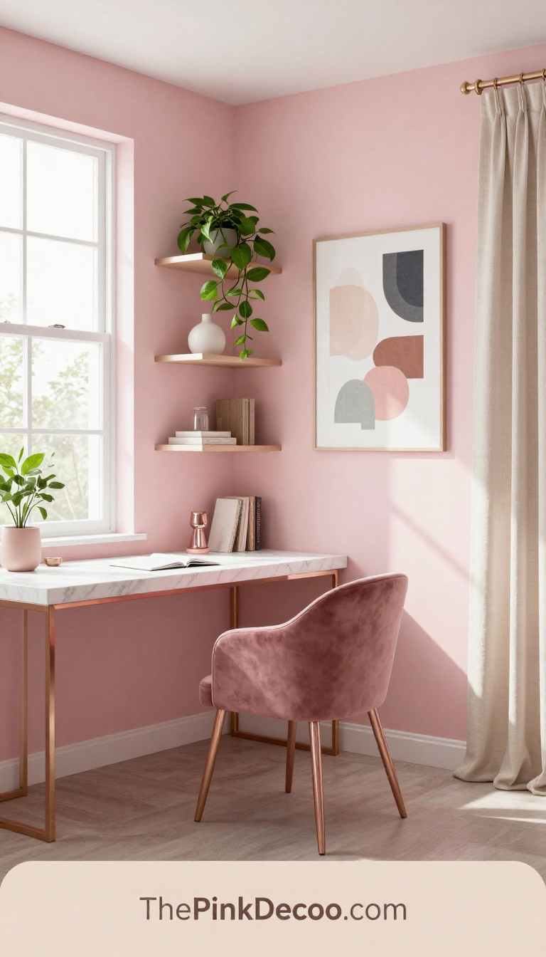 Complete Home Office with pink decor elements