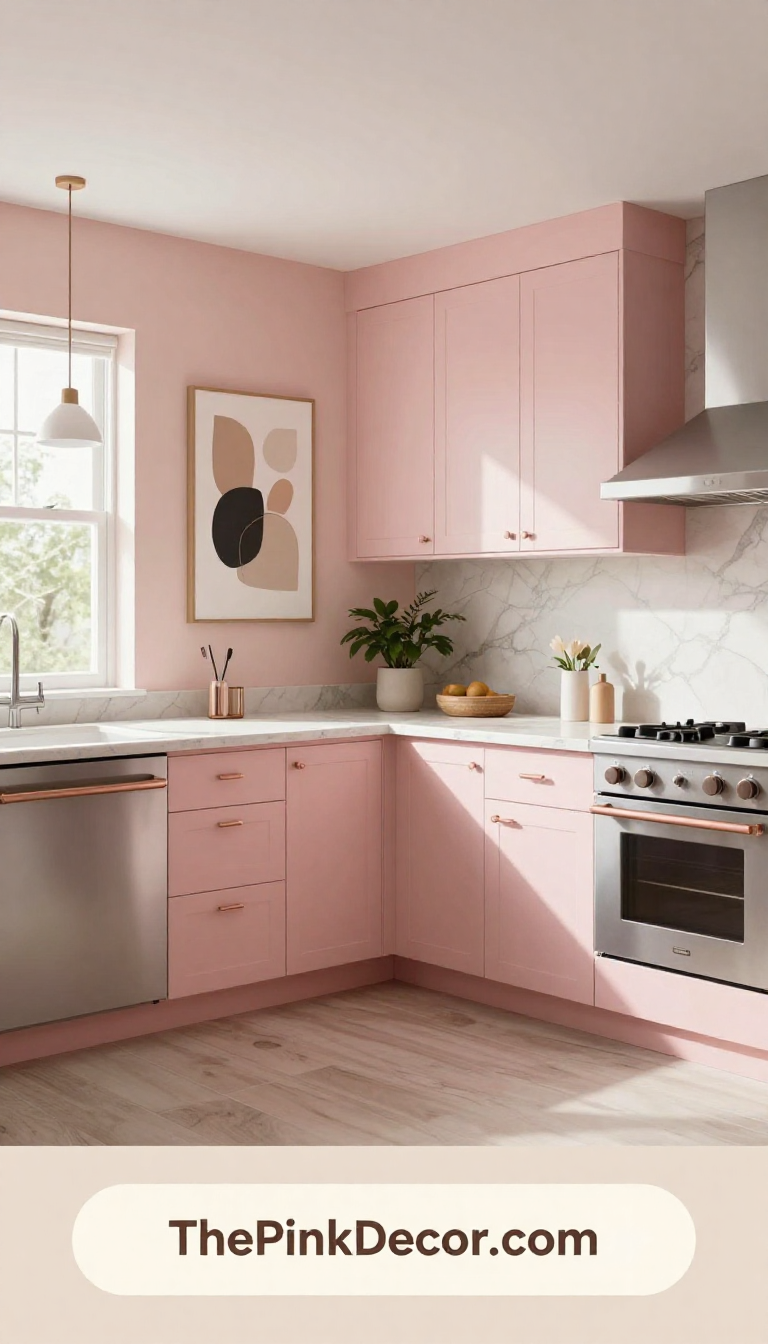 Complete Kitchen with pink decor elements