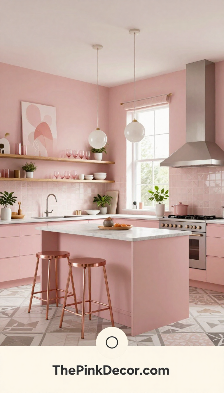 Complete Kitchen with pink decor elements