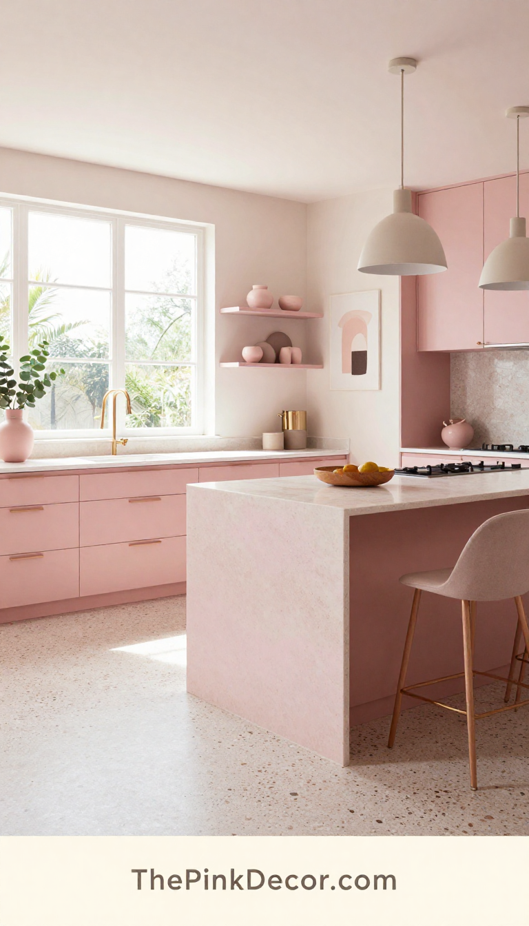 Complete Kitchen with pink decor elements