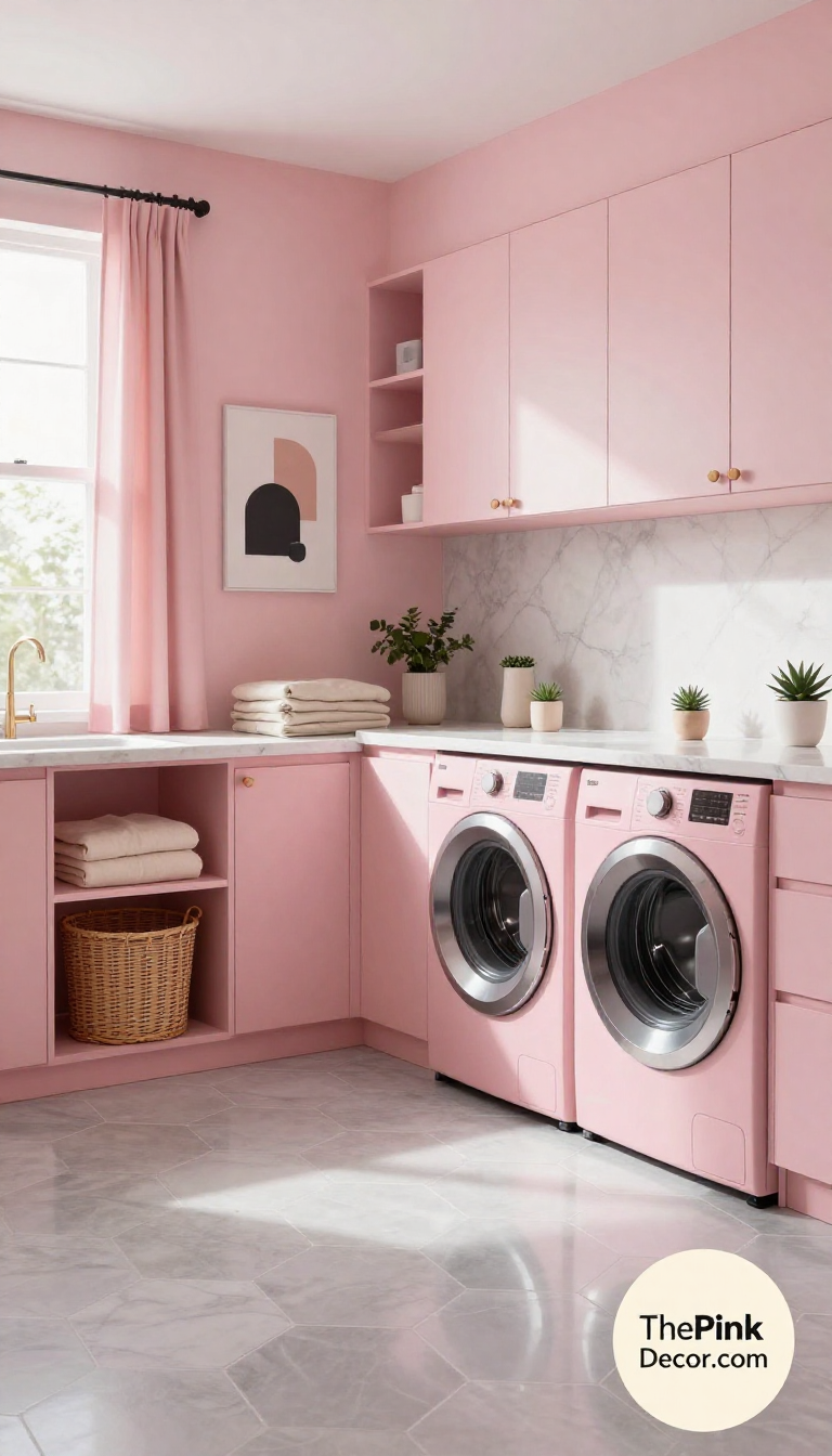 Complete Laundry Room with pink decor elements