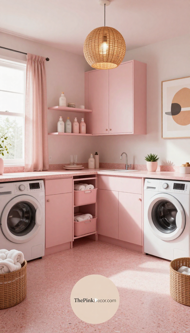 Complete Laundry Room with pink decor elements