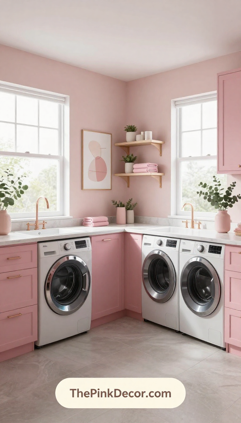 Complete Laundry Room with pink decor elements