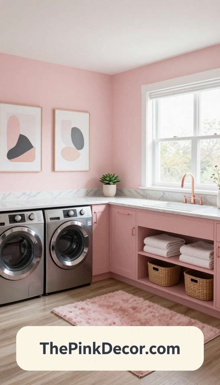 Complete Laundry Room with pink decor elements