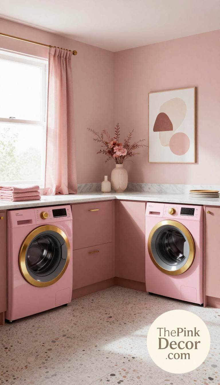 pink pink laundry room ideas ideas and inspiration for modern homes - Complete View Complete Laundry Room with pink decor elements