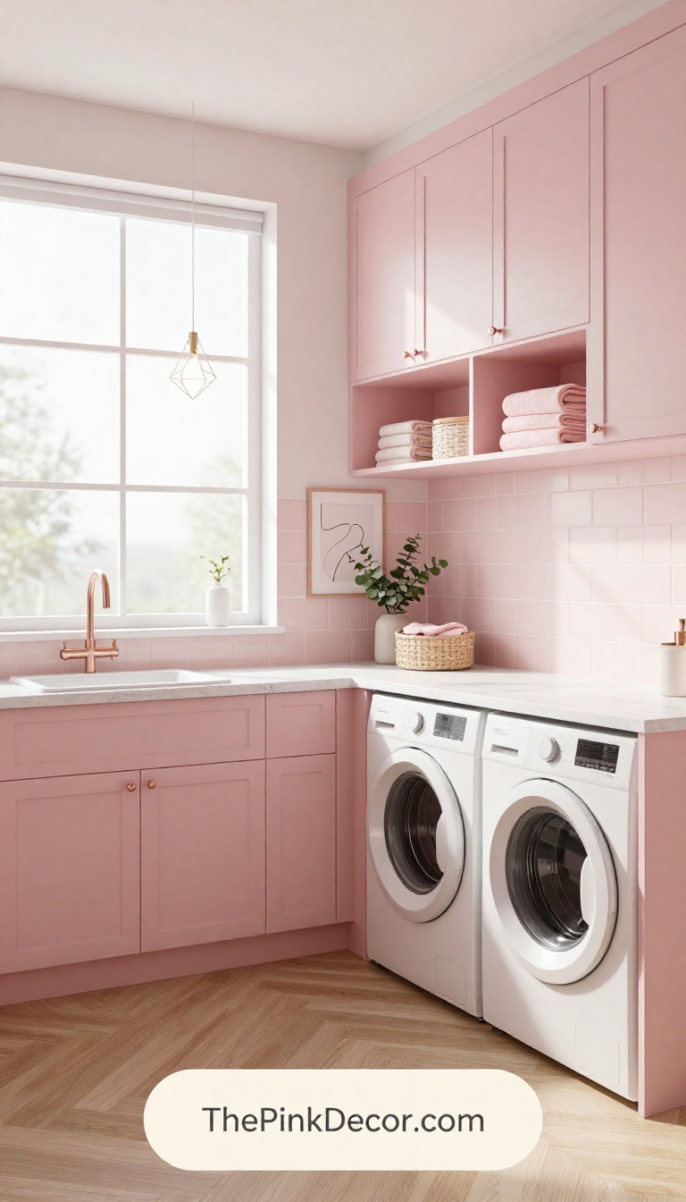 Complete Laundry Room with pink decor elements
