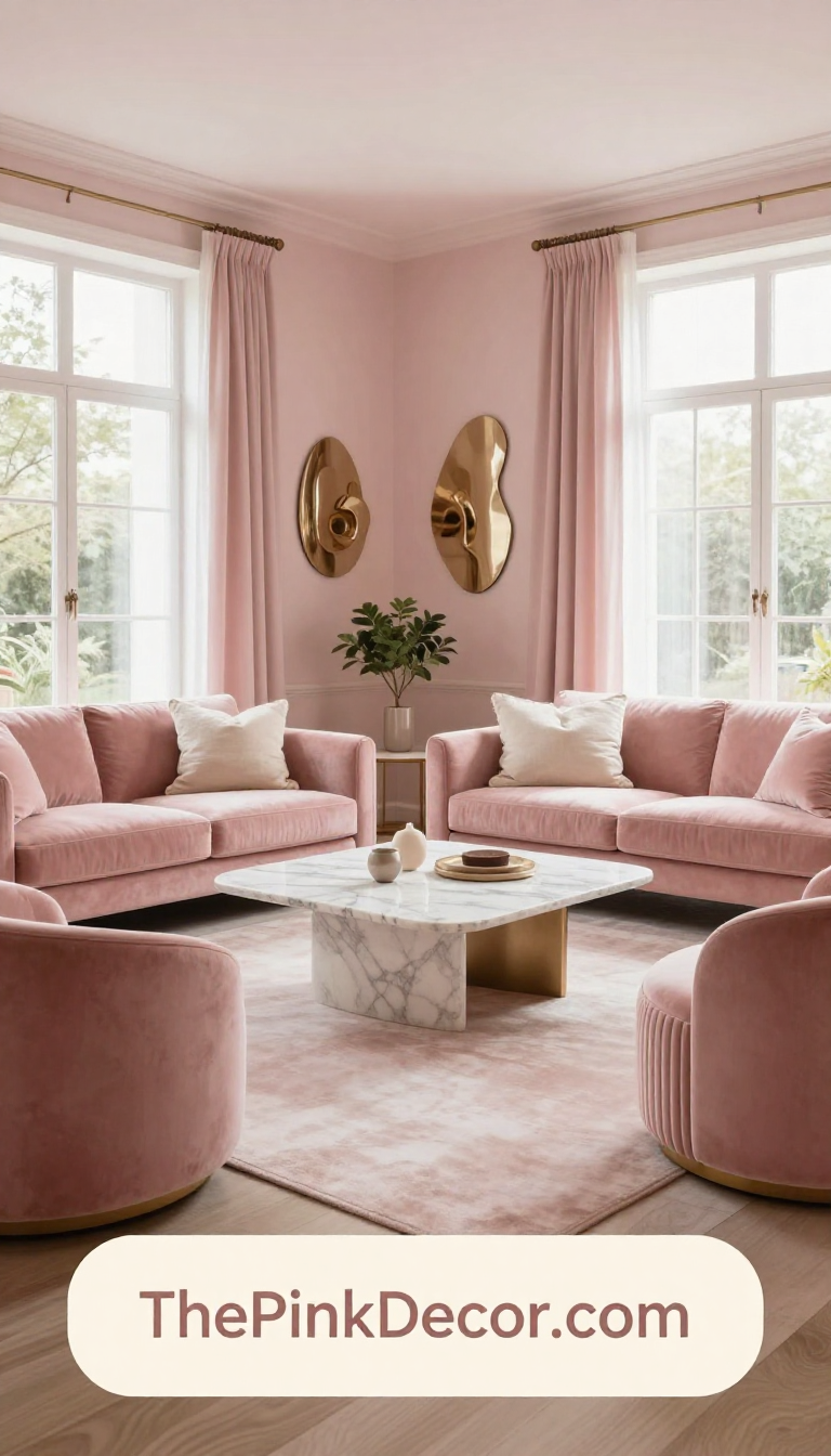 Complete Living Room with pink decor elements