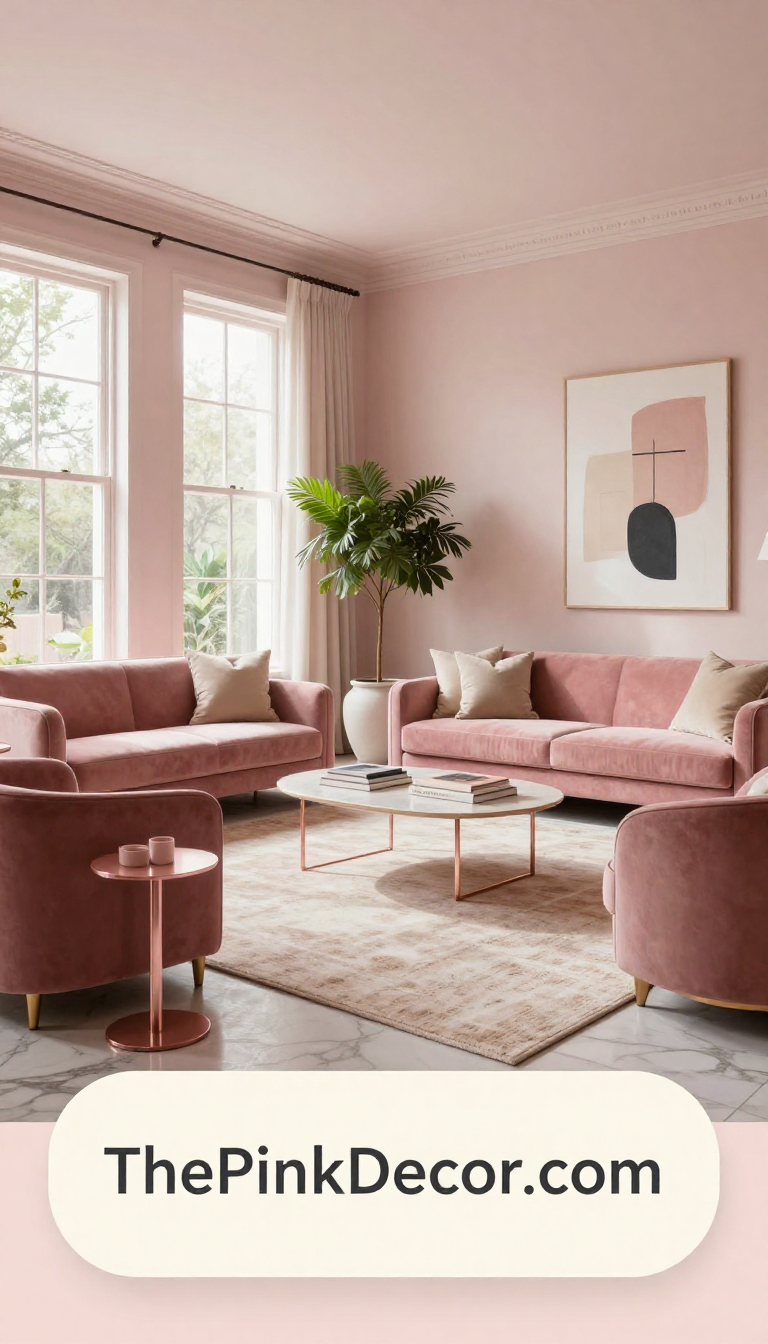 Complete Living Room with pink decor elements