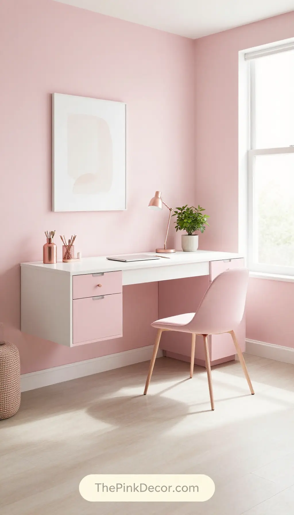 Complete Home Office with pink decor elements