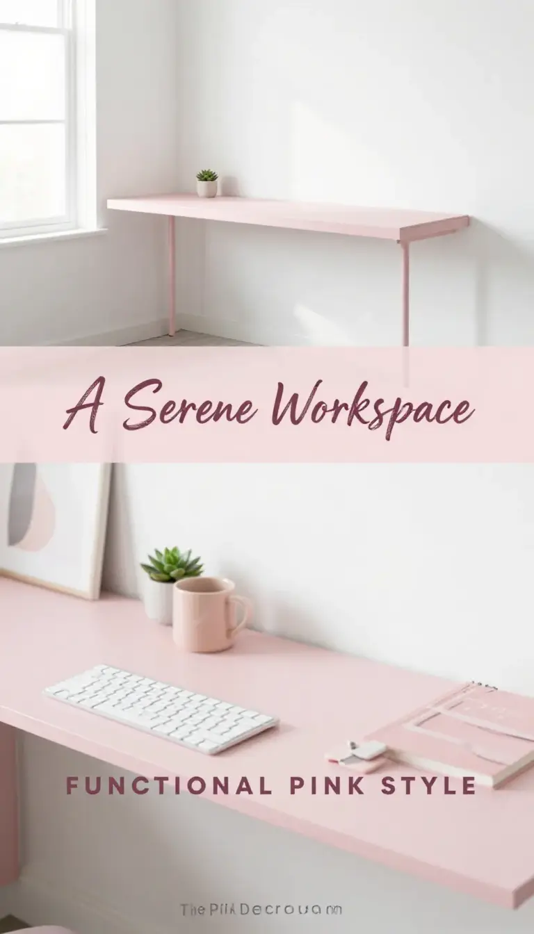 Pink Minimalist Floating Desk Setup with Blush Accents - Home Office - The Pink Decor