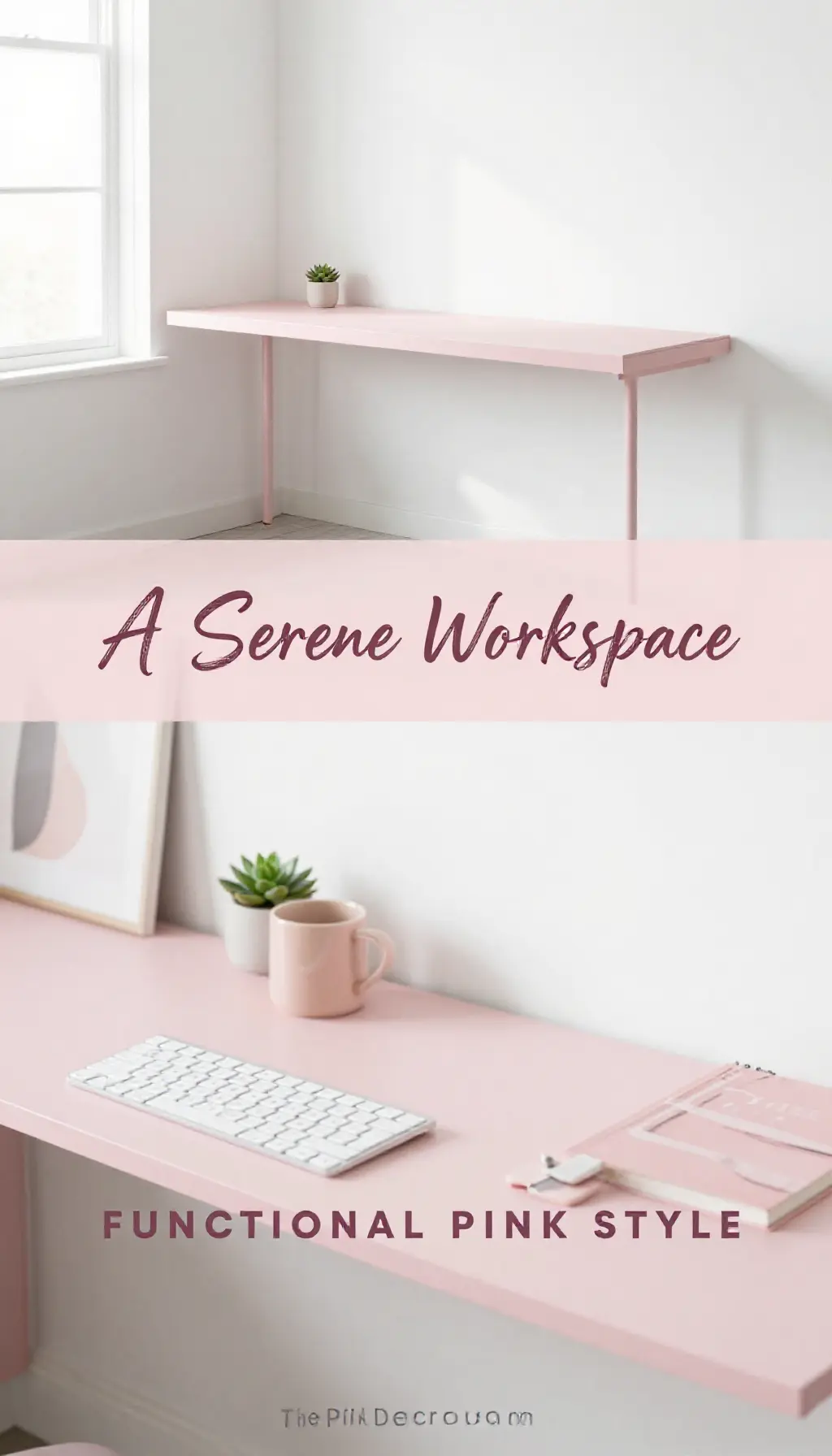 Pink Minimalist Floating Desk Setup with Blush Accents - Home Office - The Pink Decor