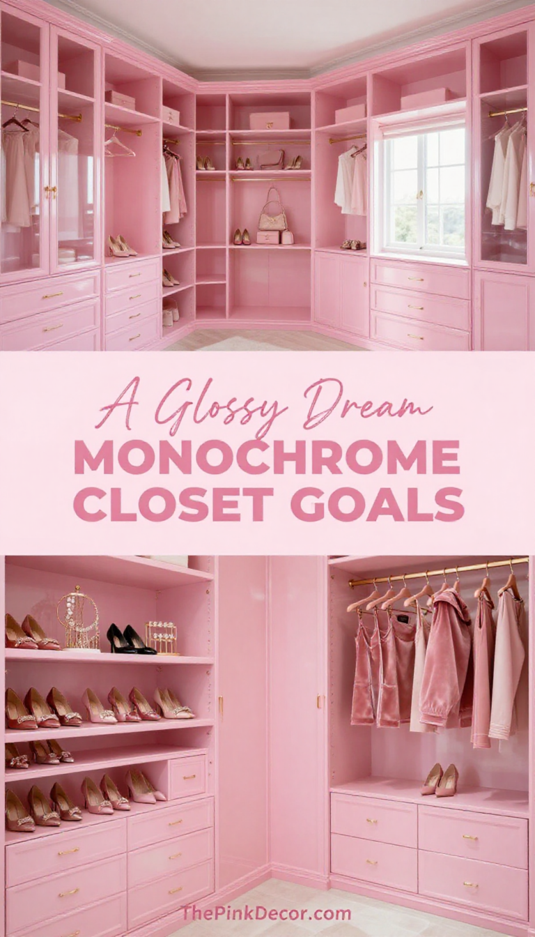 Pink Monochrome Closet with Glossy Rose Finishes - Closet - The Pink Decor