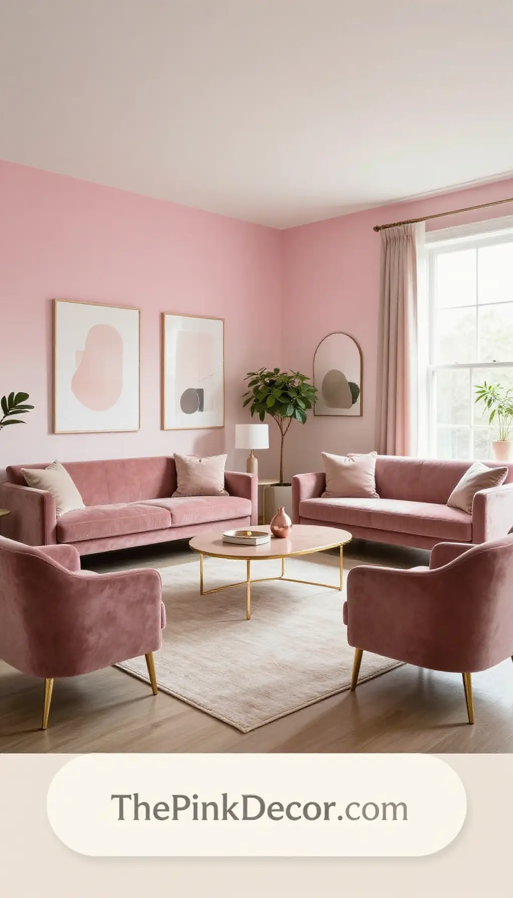 Complete Living Room with pink decor elements