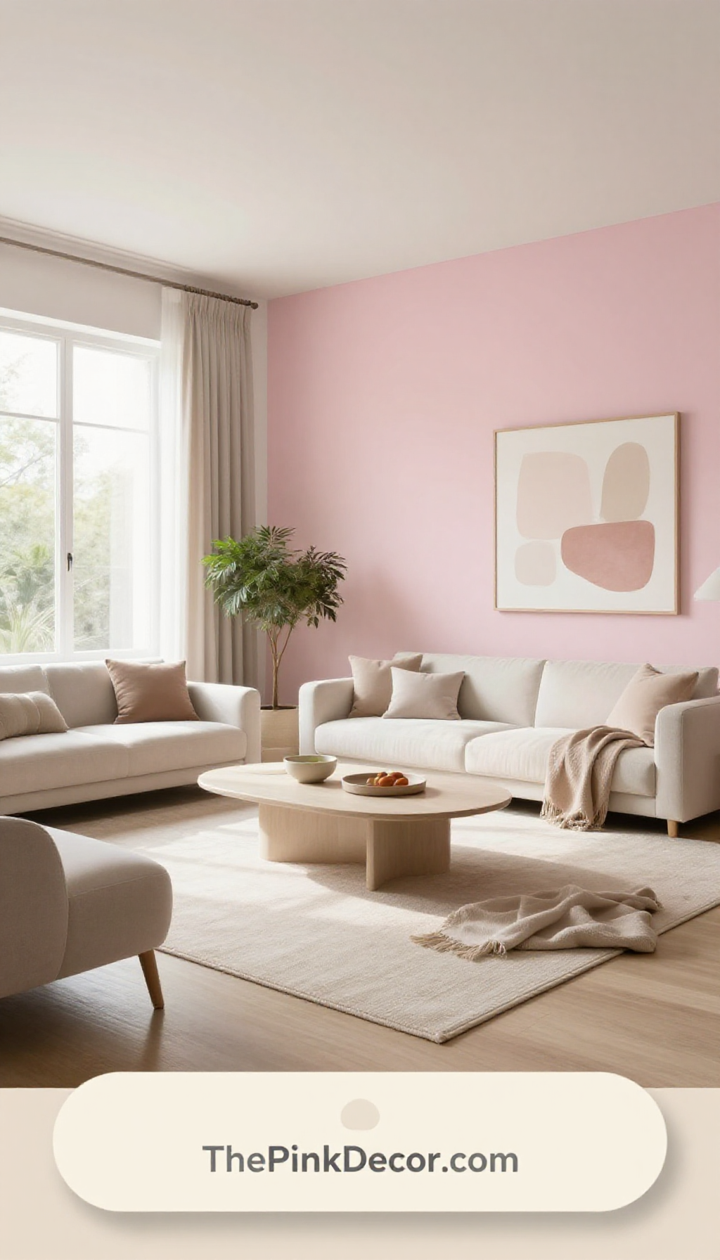 pink ombre wall gradient living room decor ideas serene aesthetic design - Complete View Complete Living Room with pink decor elements