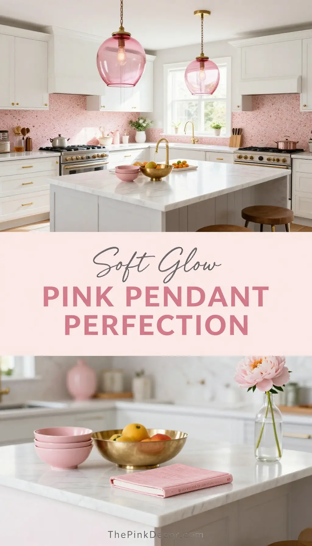 pink smoked glass pendant lights installation for modern kitchen island decor - Featured Design Pink Smoked Glass Pendant Lights Over Kitchen Islands - Kitchen - The Pink Decor