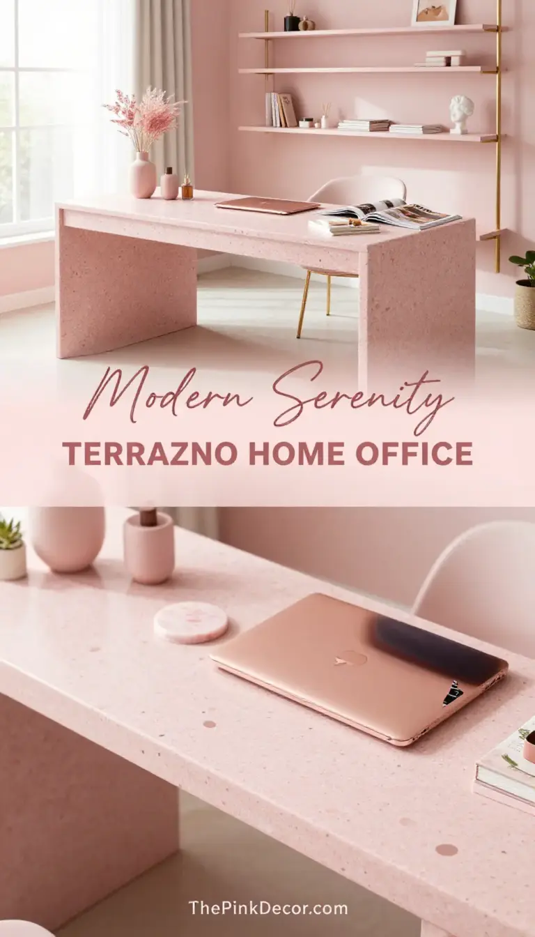 Pink Terrazzo Home Office Desk Setup - Home Office - The Pink Decor