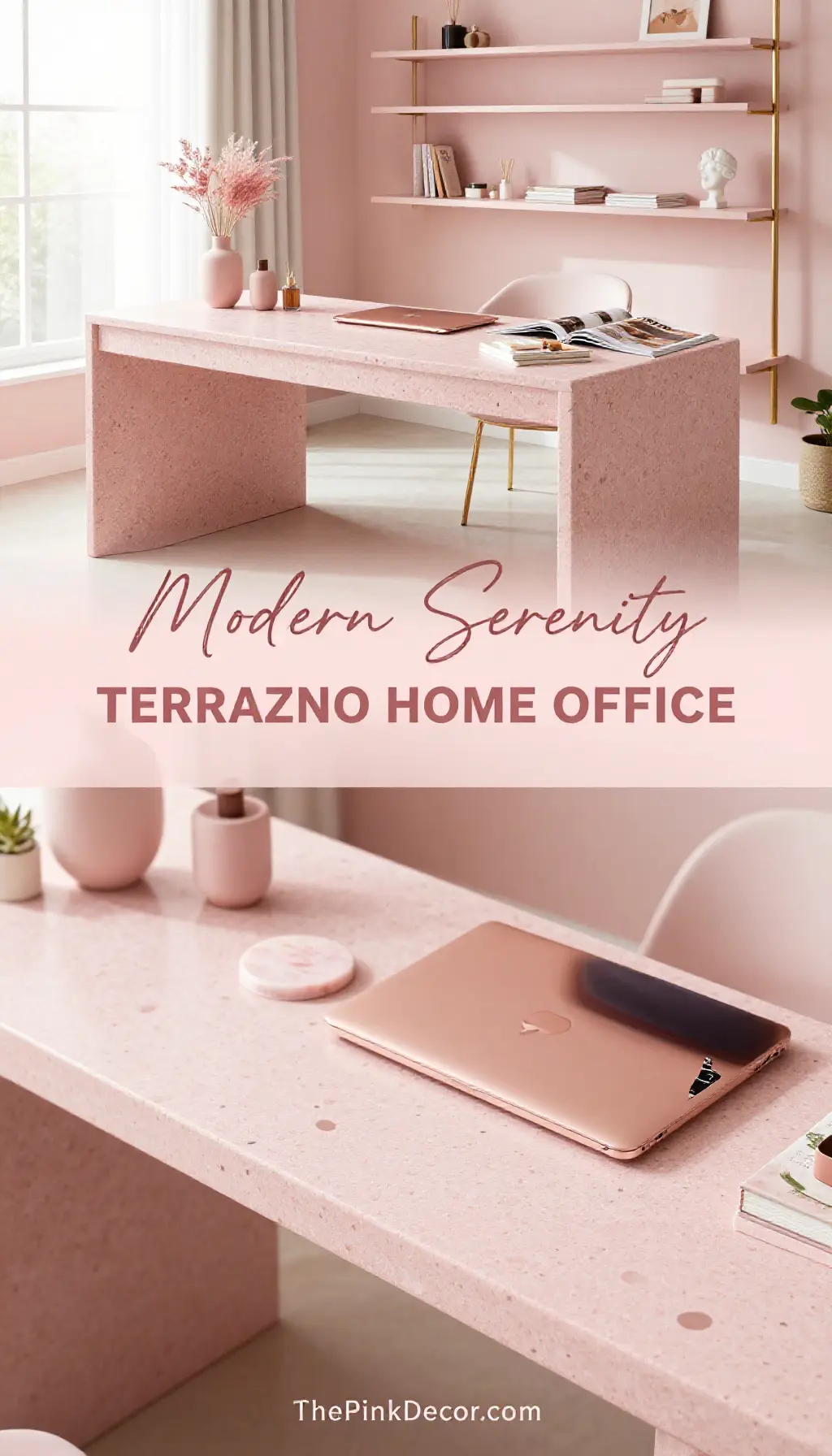 Pink Terrazzo Home Office Desk Setup - Home Office - The Pink Decor