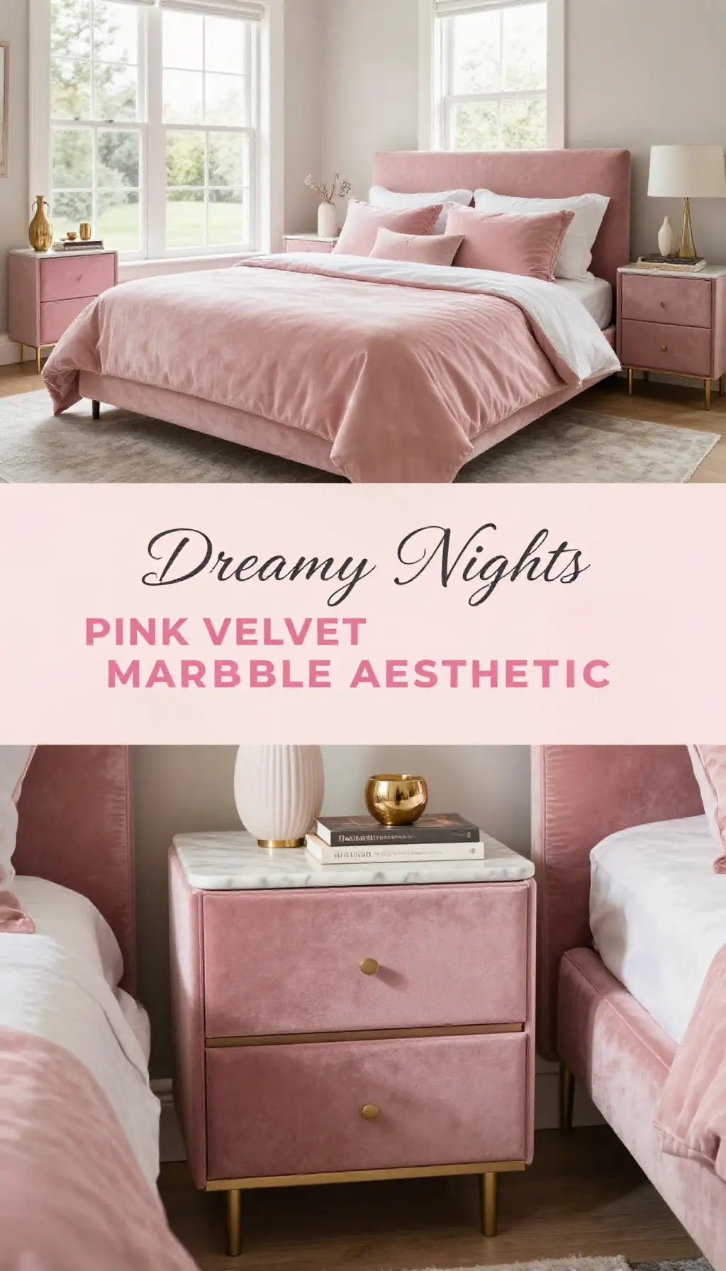 Pink Velvet and Marble Bedside Table Aesthetic - Bedroom - The Pink Decor