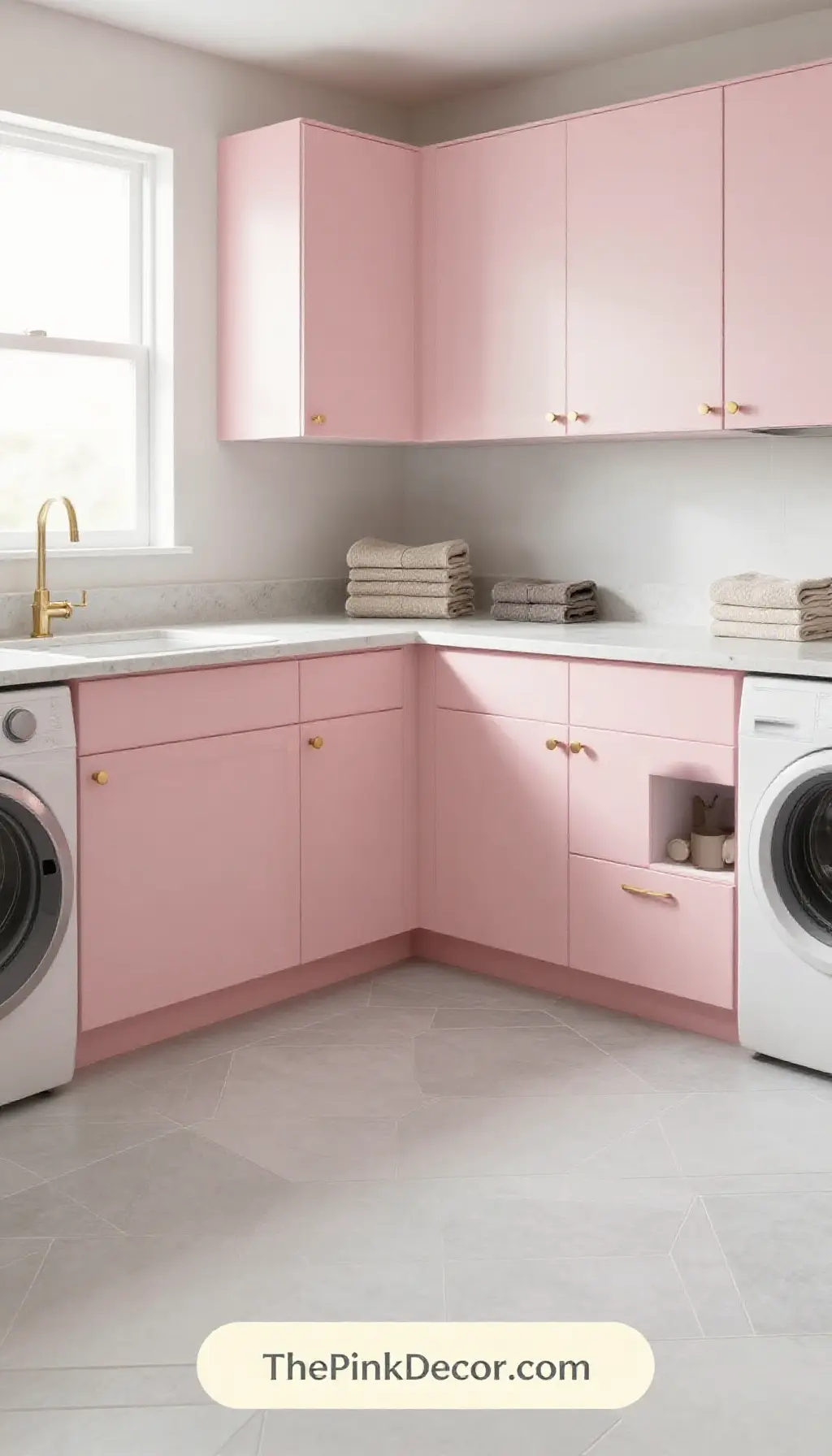 Complete Laundry Room with pink decor elements