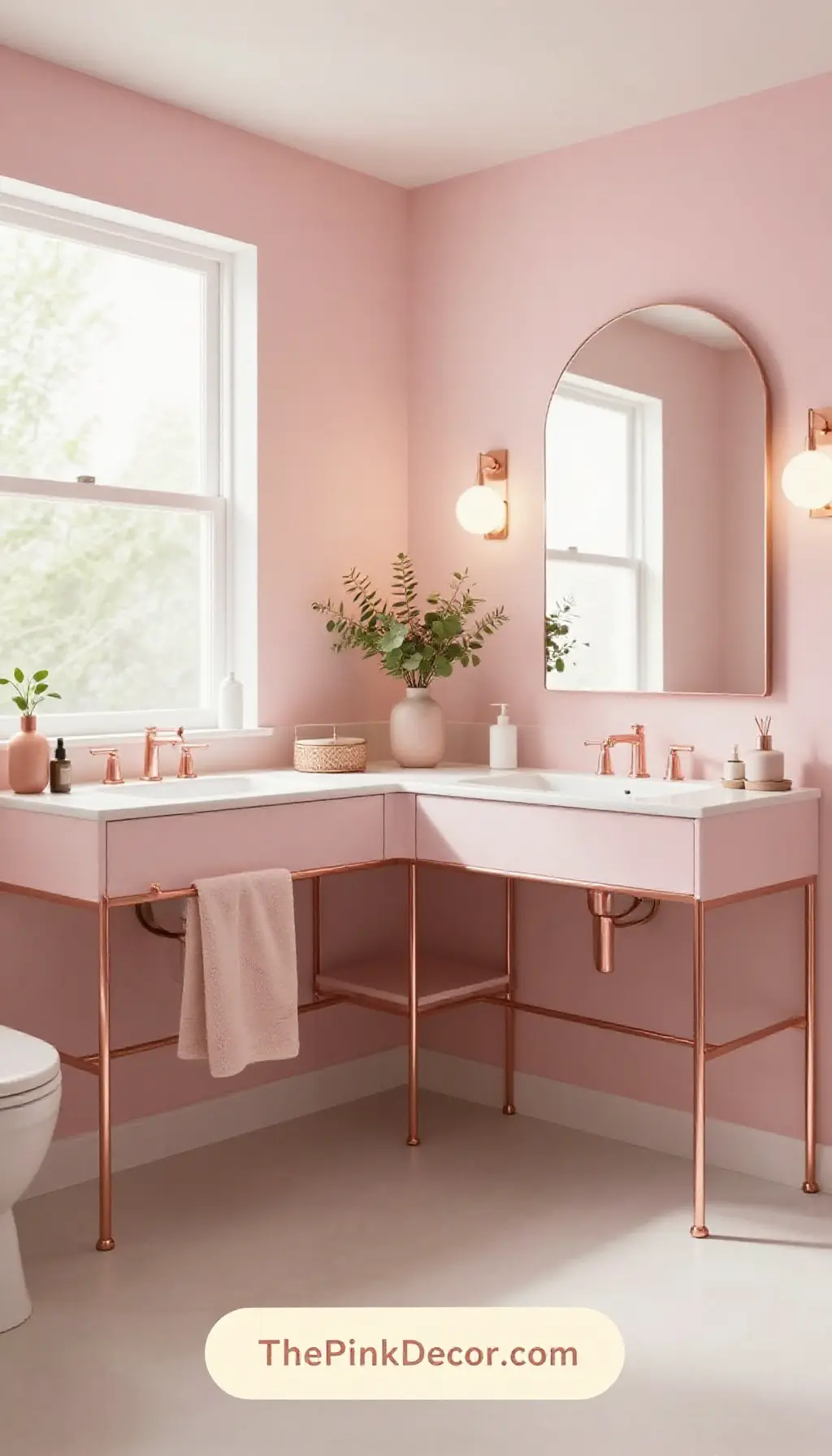 Complete Bathroom with pink decor elements