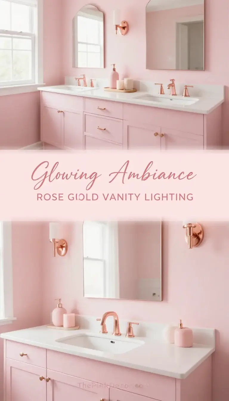 Rose Gold and Blush Pink Bathroom Vanity Lighting Setup - Bathroom - The Pink Decor