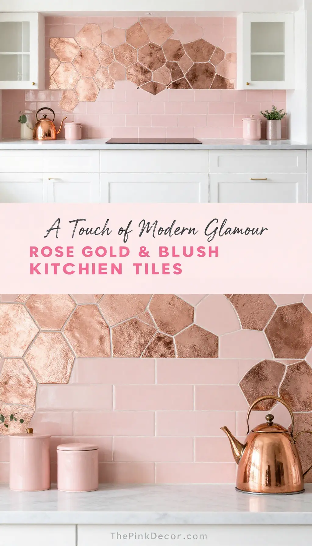 blush pink and rose gold kitchen backsplash tiles for modern interior design - Featured Design Rose Gold and Blush Pink Kitchen Backsplash Tiles - Kitchen - The Pink Decor