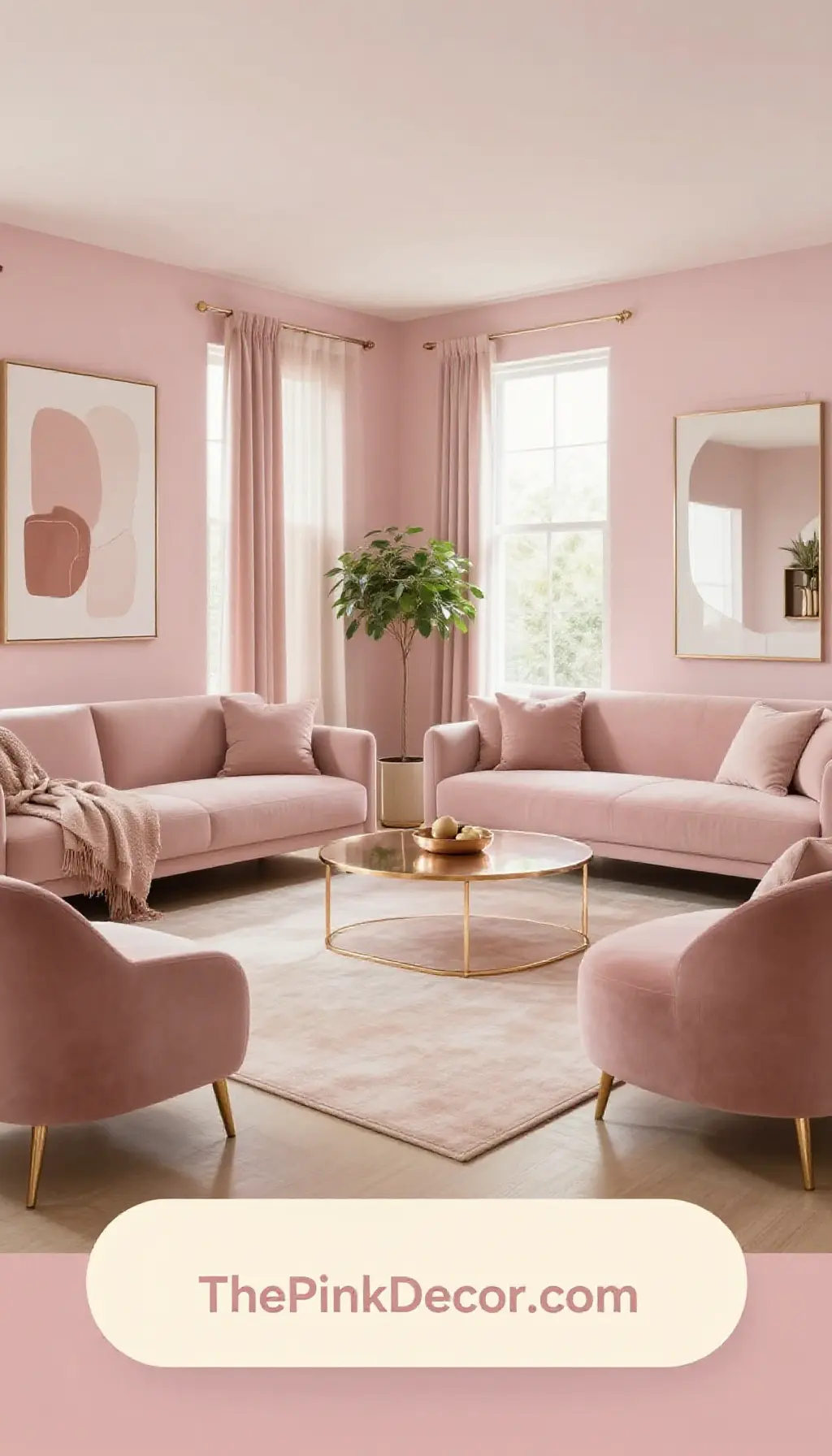 create a serene blush pink living room with rose gold decor ideas - Complete View Complete Living Room with pink decor elements