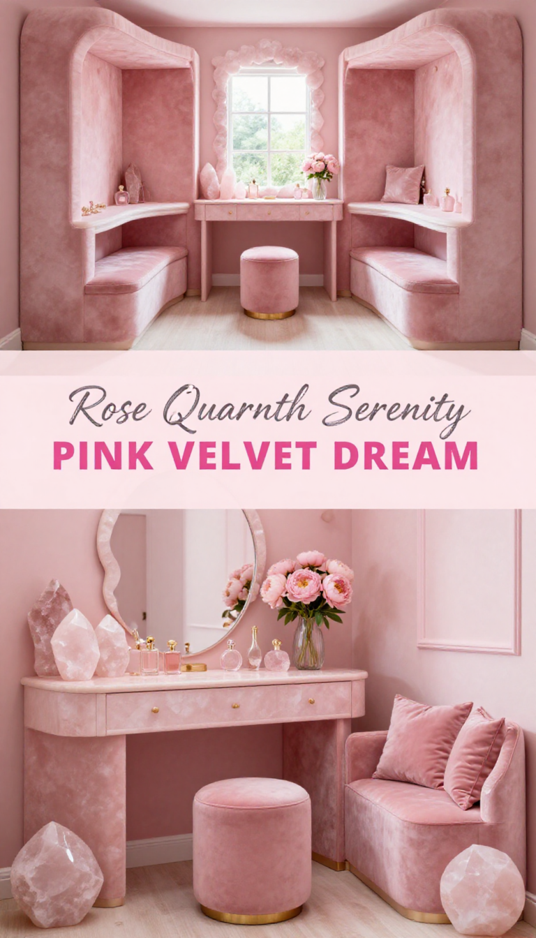 Rose Quartz Crystal-Inspired Dressing Nook with Pink Velvet - Dressing Room - The Pink Decor
