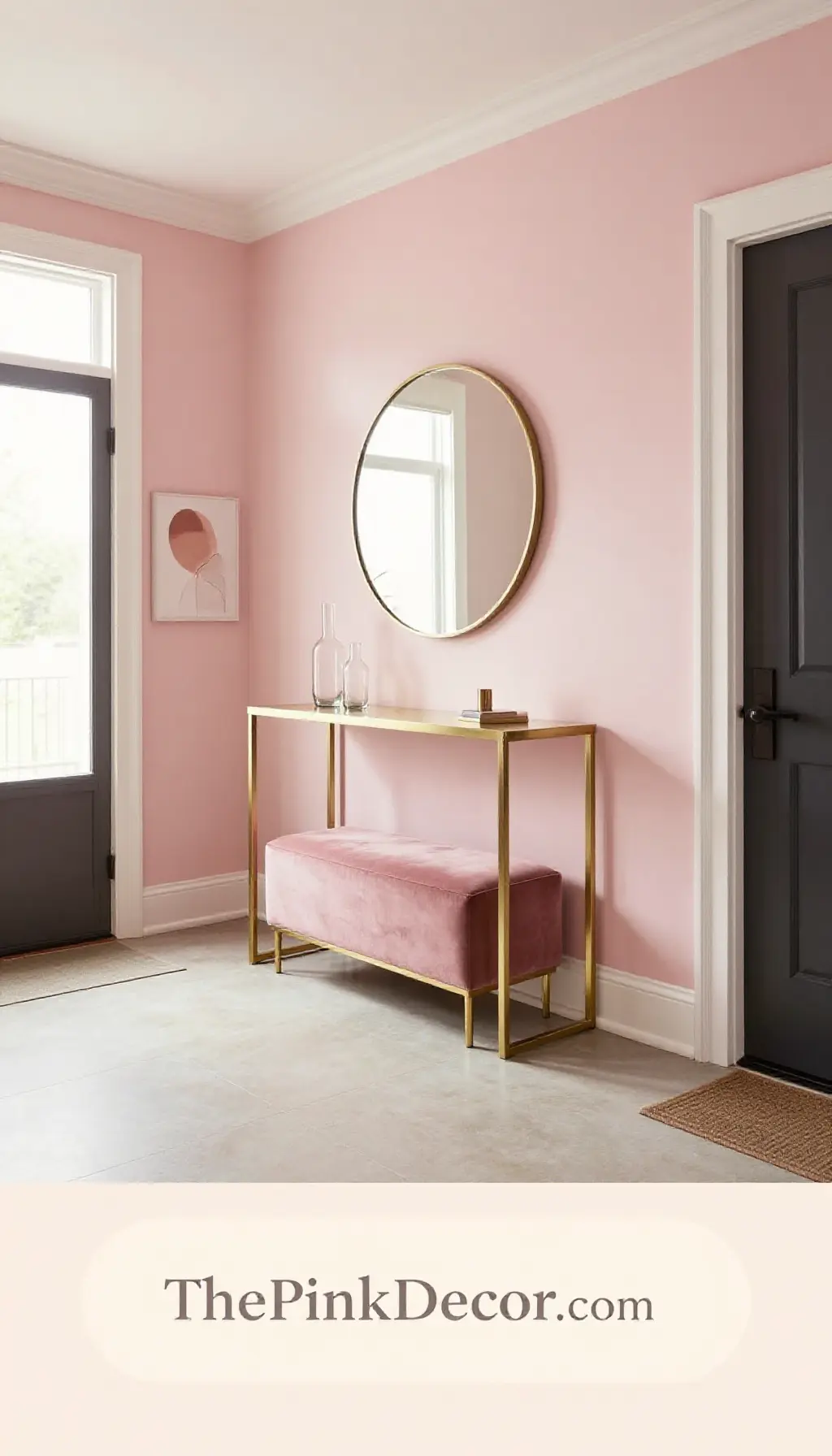 Close up of a styled Brass Console Table with pink books and gold lamp