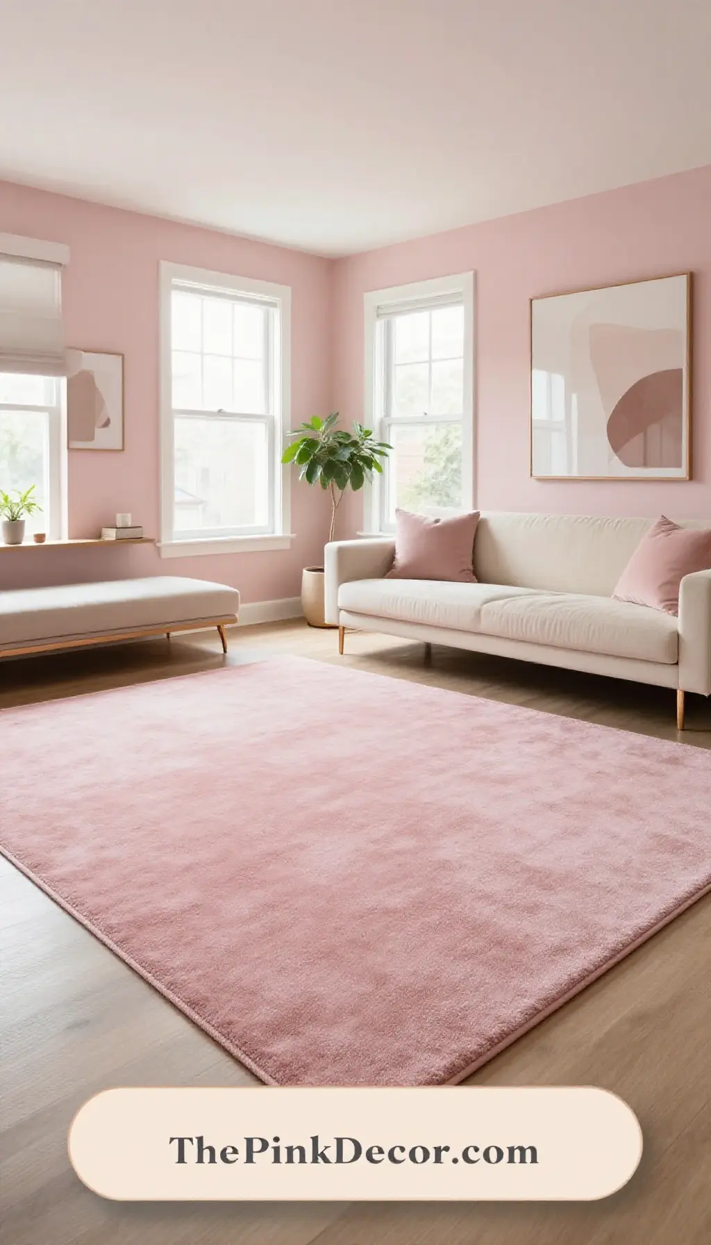 Complete Living Room with pink decor elements and a Dusty Pink Area Rug