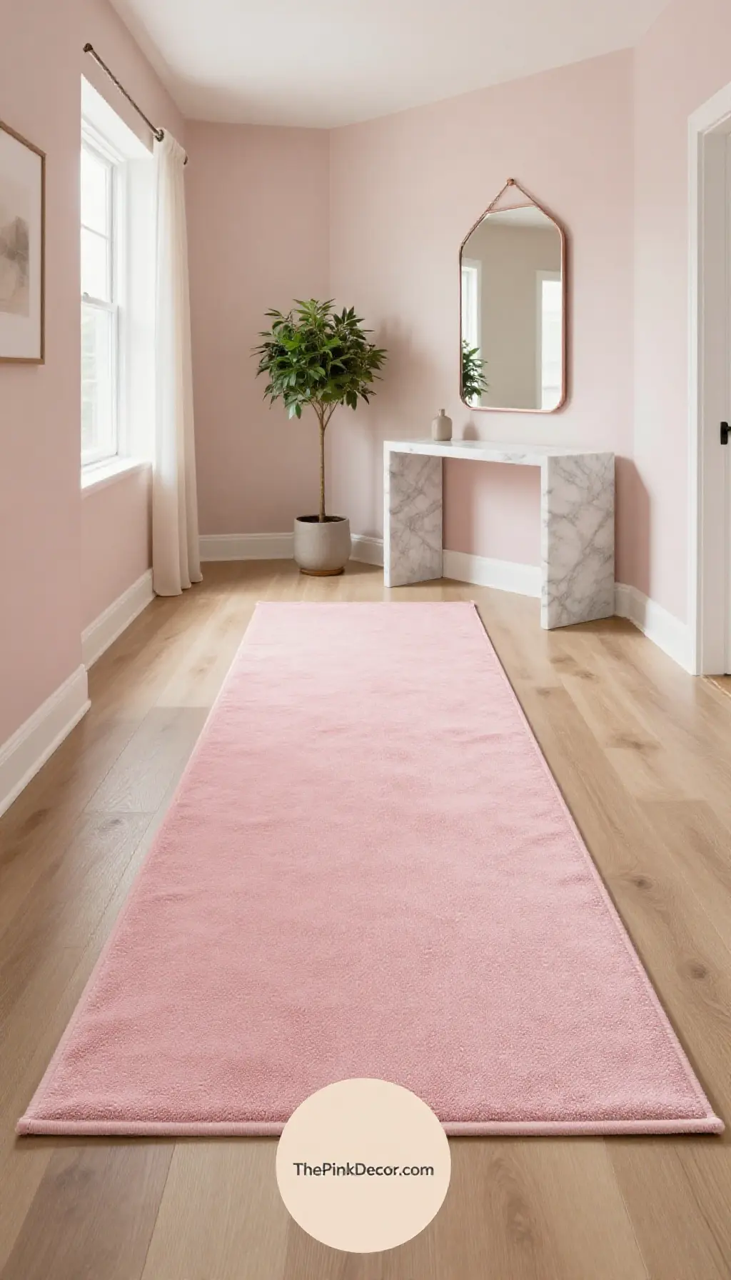 Complete Entryway with pink decor elements and a Dusty Pink Runner Rug