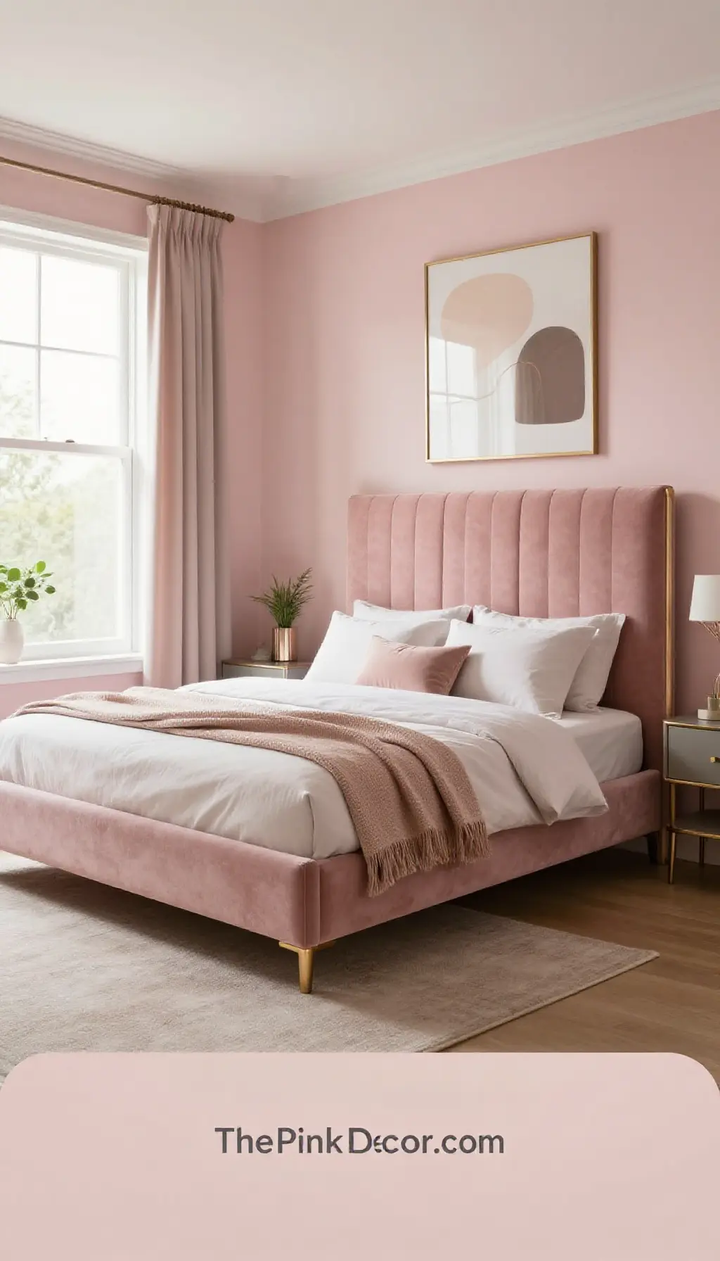 Complete bedroom makeover with a Dusty Pink Tufted Headboard and layered textiles