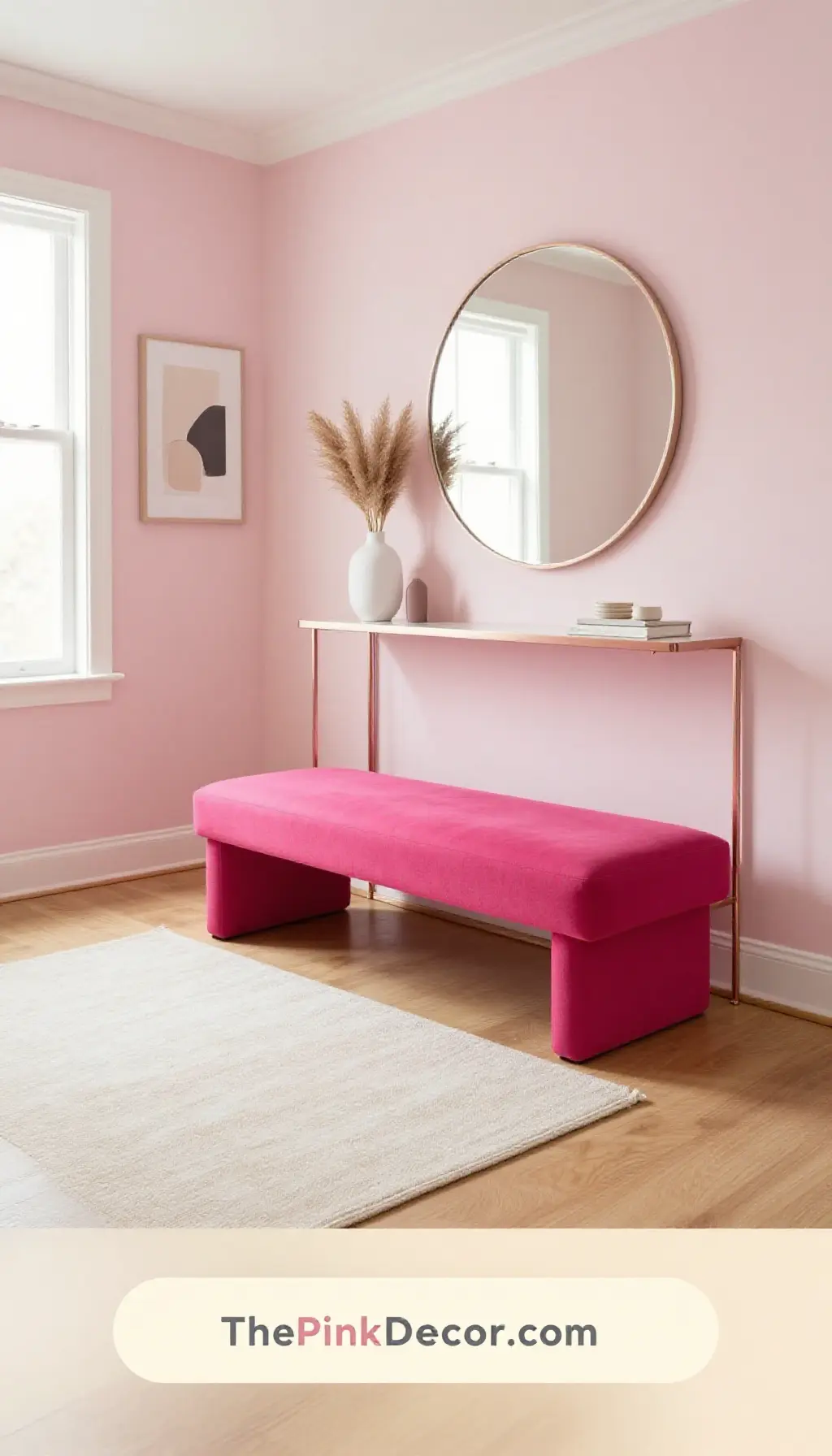 Complete Entryway with hot pink bench and gold accents