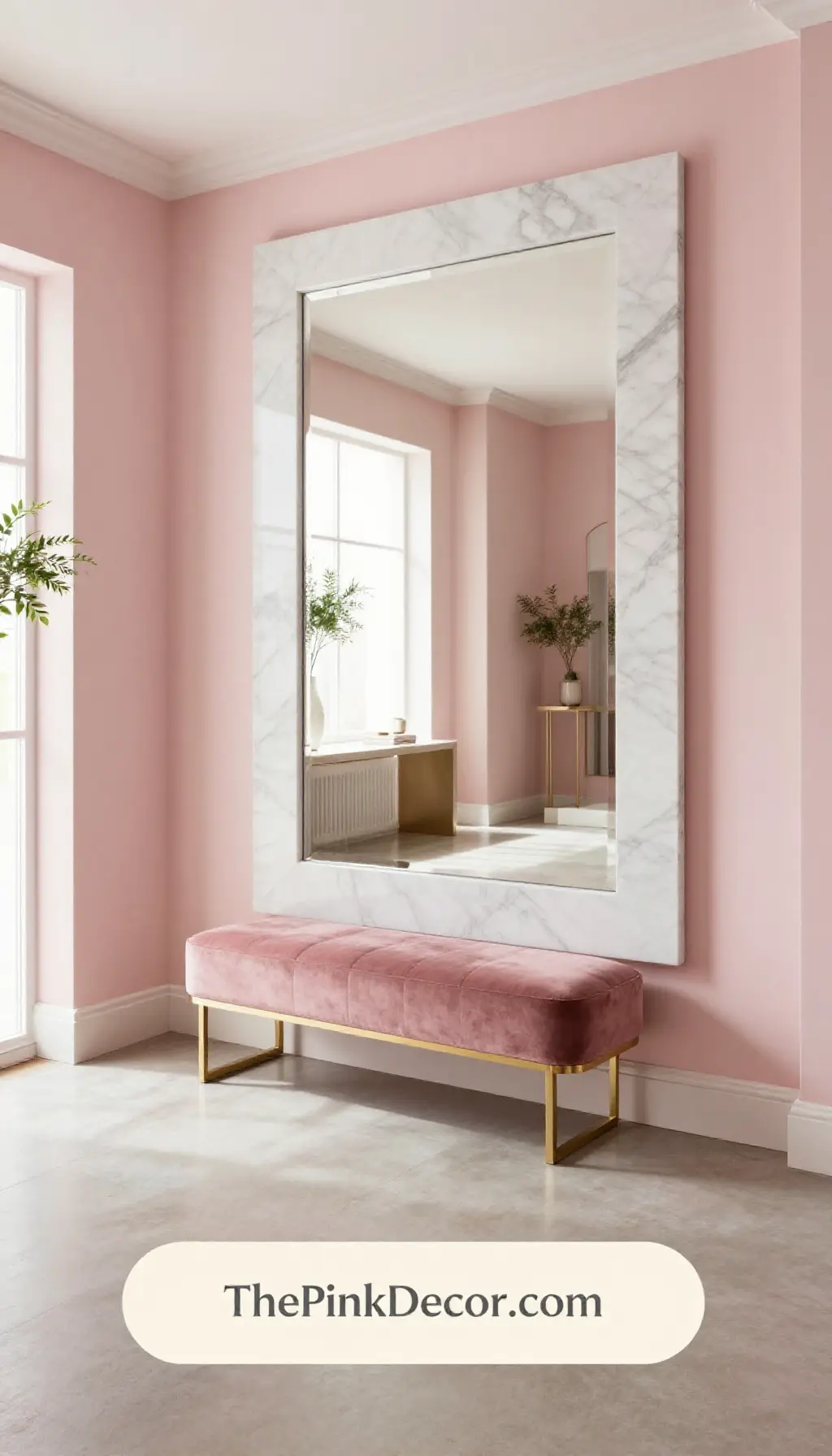 Complete Entryway with pink decor elements and marble mirror