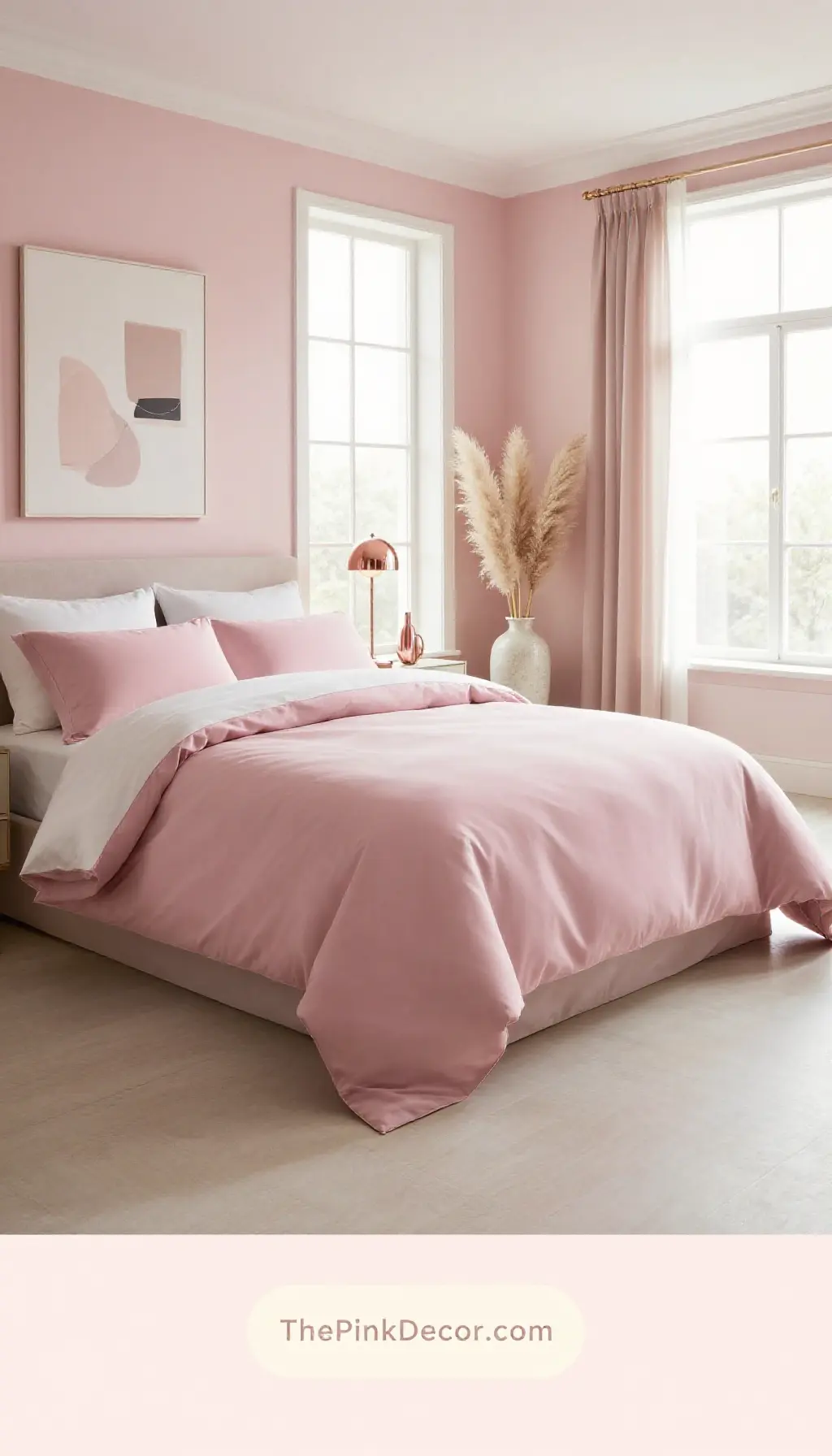 Complete Bedroom with pink decor elements and Millennial Pink Duvet Cover